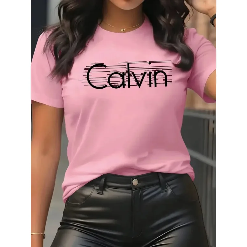 Women Streetwear Brand - Calvin Damen T-Shirt Freizeit Mode Kurzarm